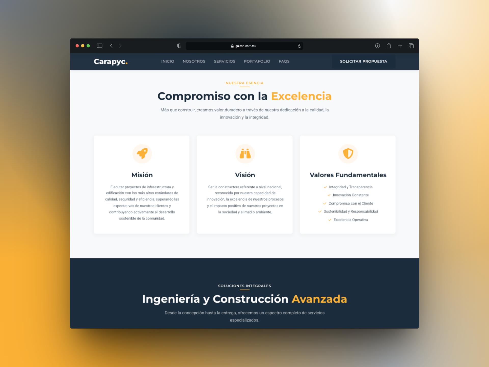Sitio corporativo desarrollado para Carapyc Constructora