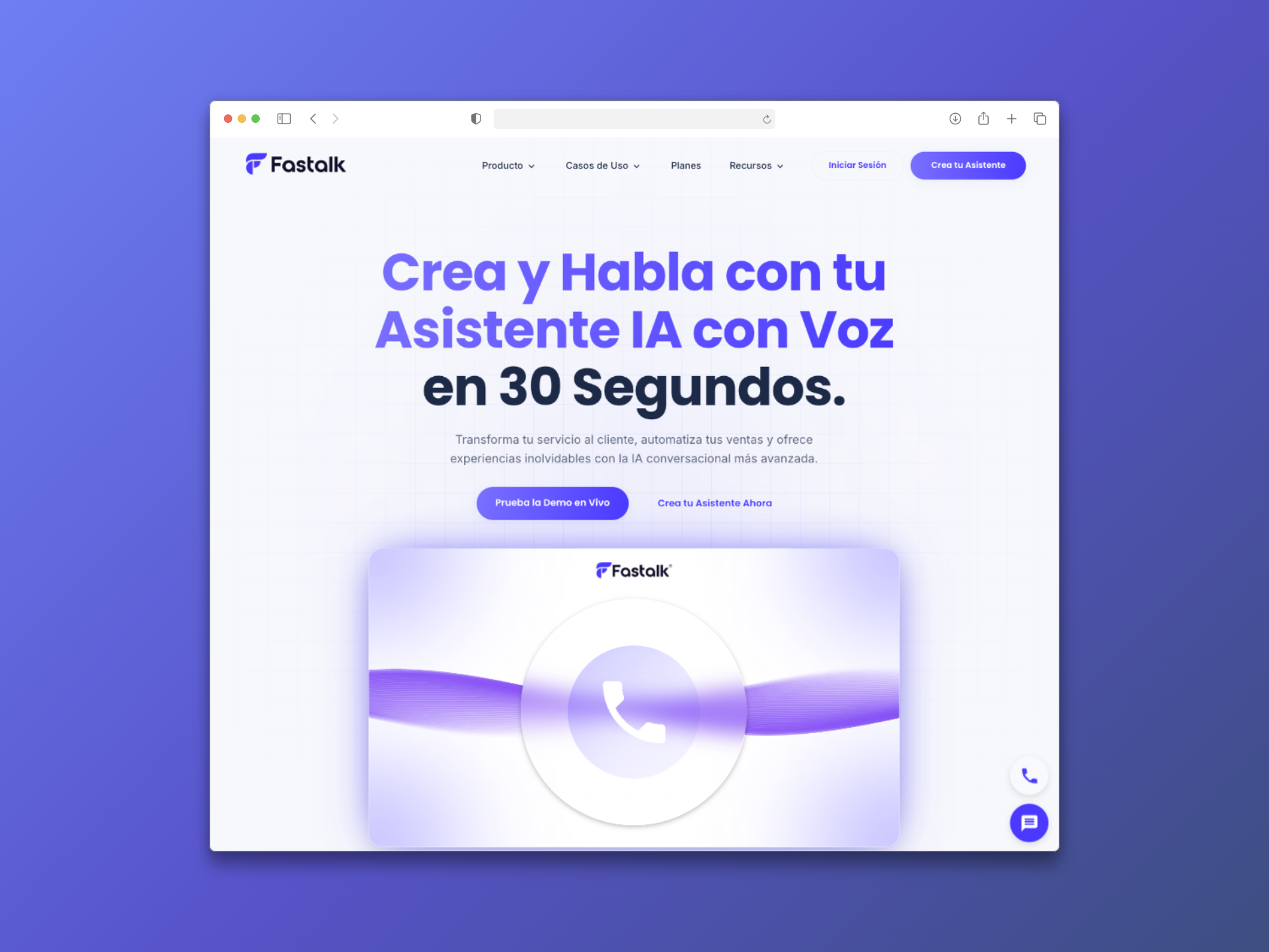 Interfaz de la plataforma Fastalk