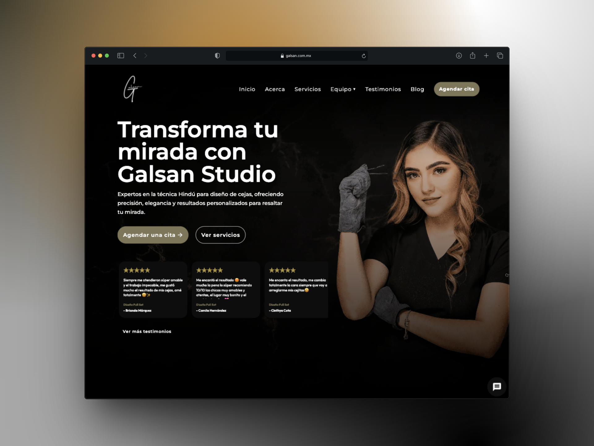Vista del sitio web desarrollado para Galsan Studio