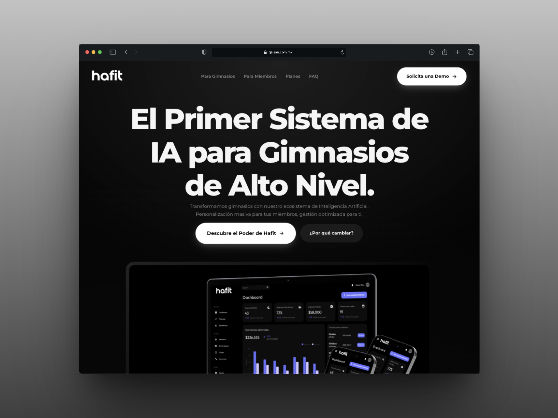 Visual temporal de una plataforma con panel administrativo